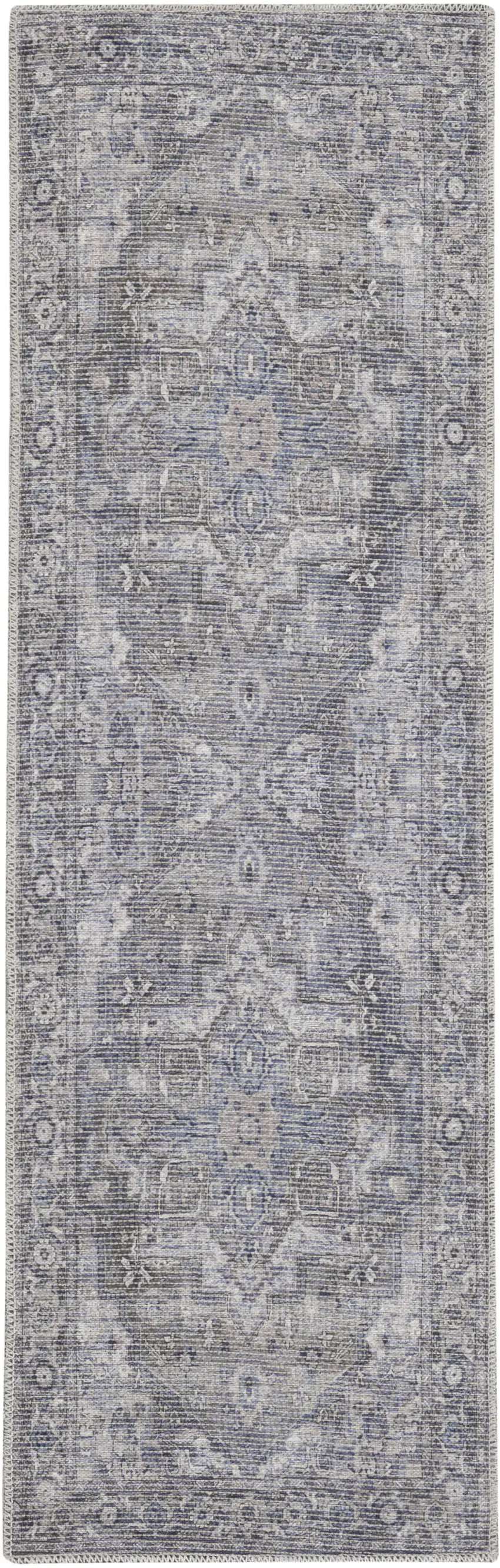8' Gray Floral Power Loom Distressed Washable Runner Rug Photo 1
