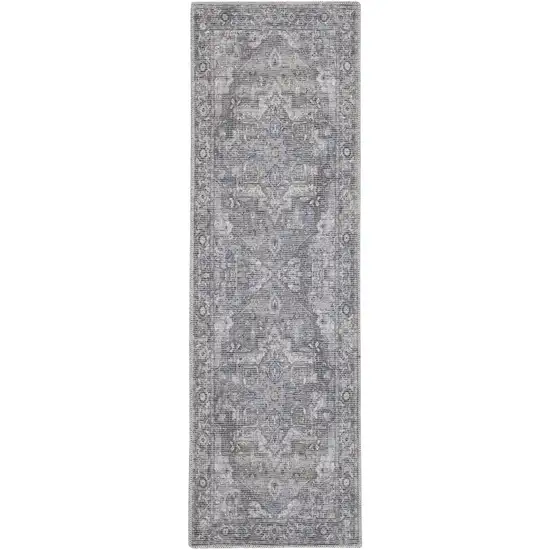 10' Gray Floral Power Loom Distressed Washable Runner Rug Photo 9