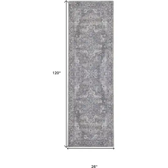 10' Gray Floral Power Loom Distressed Washable Runner Rug Photo 3