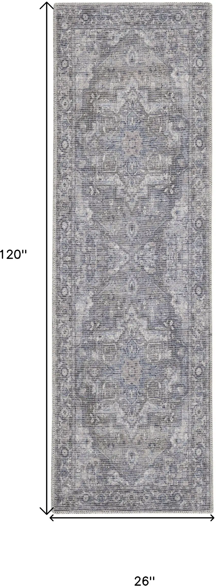 10' Gray Floral Power Loom Distressed Washable Runner Rug Photo 3