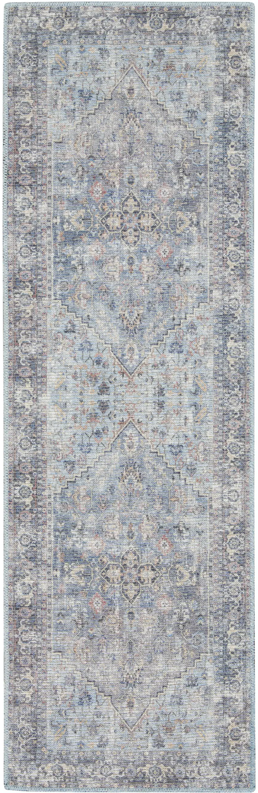 8' Gray Floral Power Loom Distressed Washable Runner Rug Photo 3