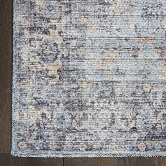 8' Gray Floral Power Loom Distressed Washable Runner Rug Photo 8