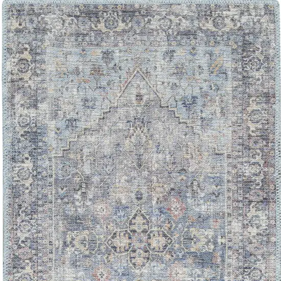 8' Gray Floral Power Loom Distressed Washable Runner Rug Photo 1