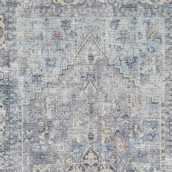 10' Gray Floral Power Loom Distressed Washable Runner Rug Photo 1