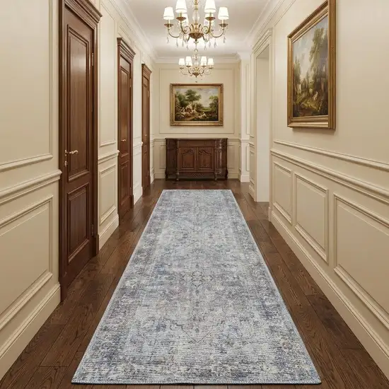 10' Gray Floral Power Loom Distressed Washable Runner Rug Photo 1