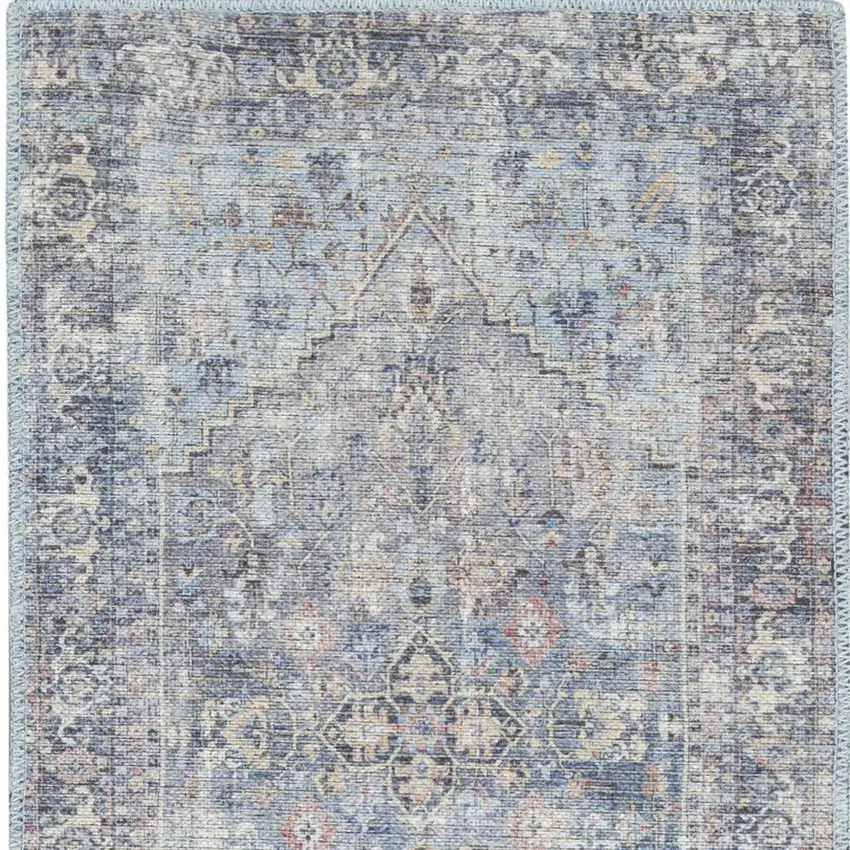 10' Gray Floral Power Loom Distressed Washable Runner Rug Photo 3