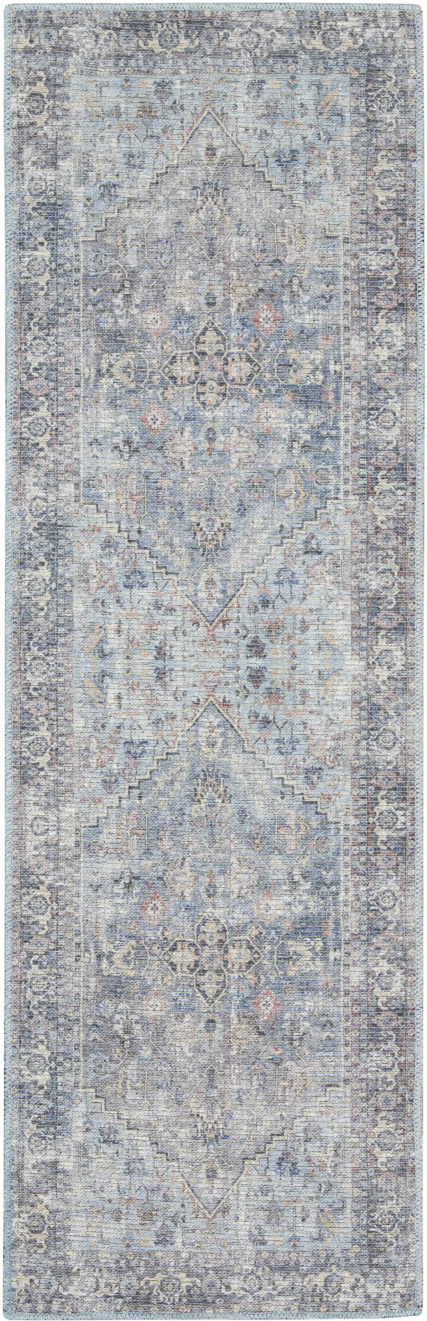 10' Gray Floral Power Loom Distressed Washable Runner Rug Photo 4