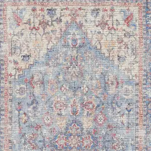 Photo of 10' Gray Floral Power Loom Distressed Washable Runner Rug