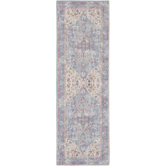 10' Gray Floral Power Loom Distressed Washable Runner Rug Photo 4