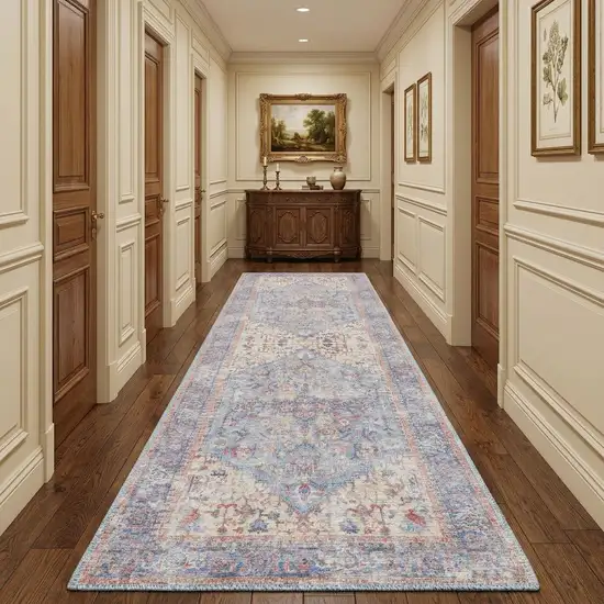 10' Gray Floral Power Loom Distressed Washable Runner Rug Photo 1