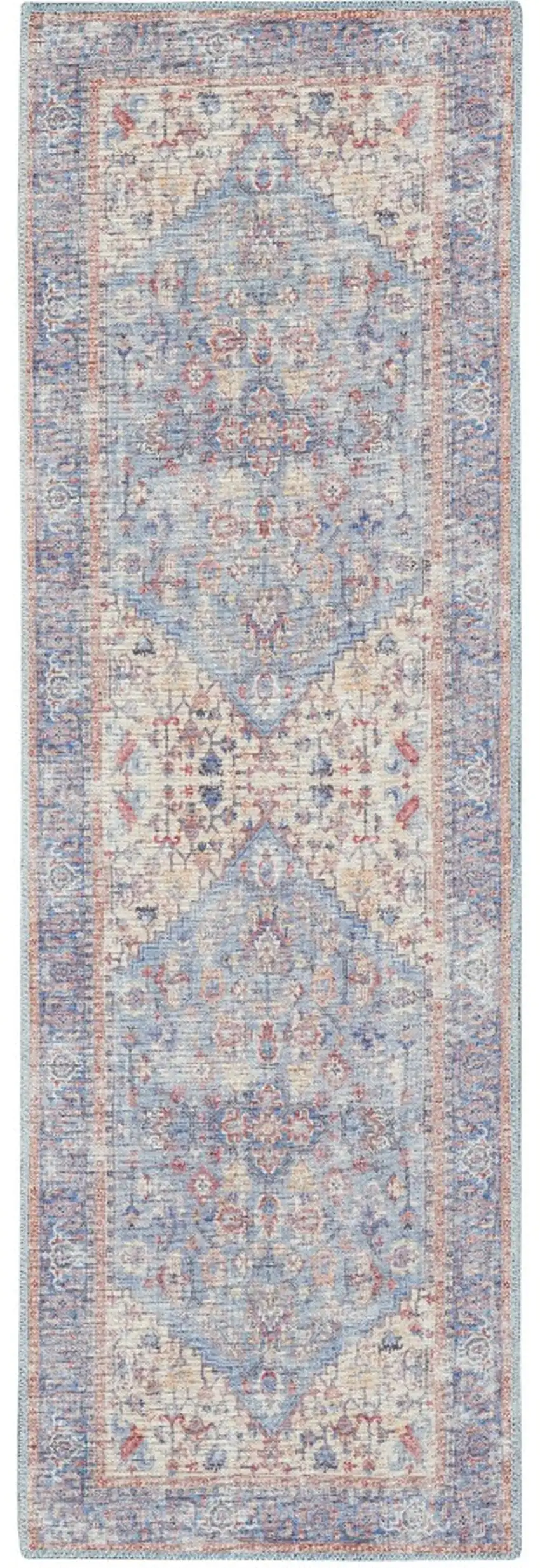 8' Gray Floral Power Loom Distressed Washable Runner Rug Photo 2