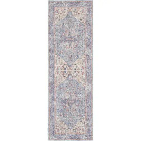 8' Gray Floral Power Loom Distressed Washable Runner Rug Photo 3