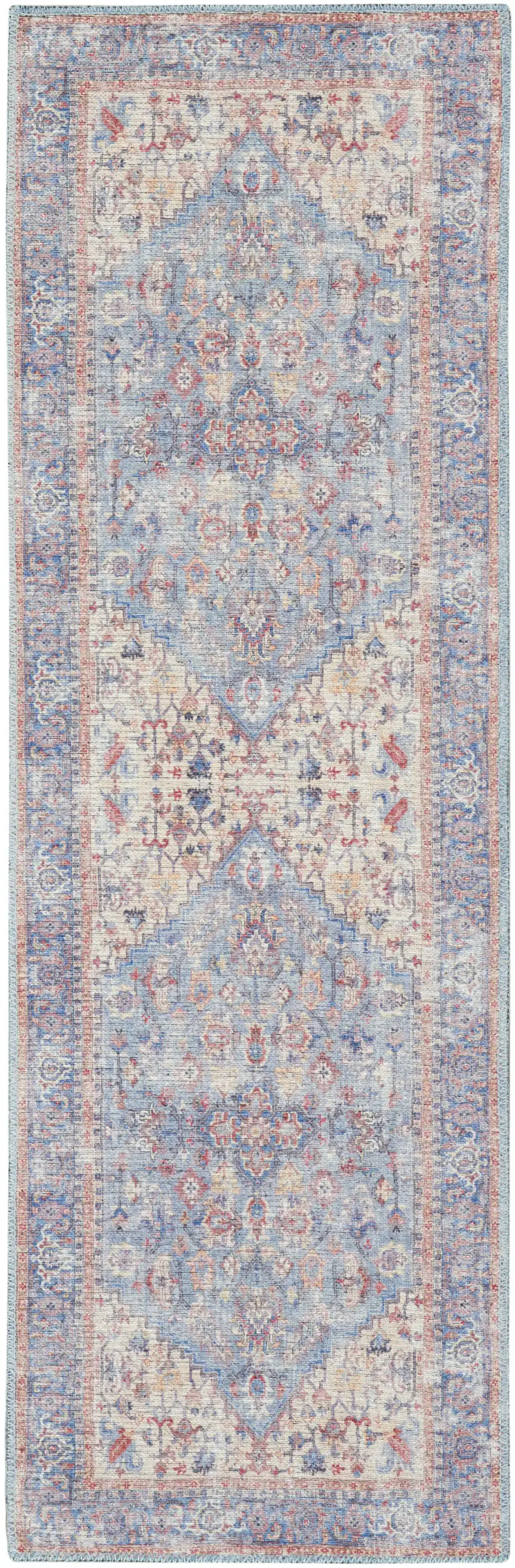 8' Gray Floral Power Loom Distressed Washable Runner Rug Photo 3