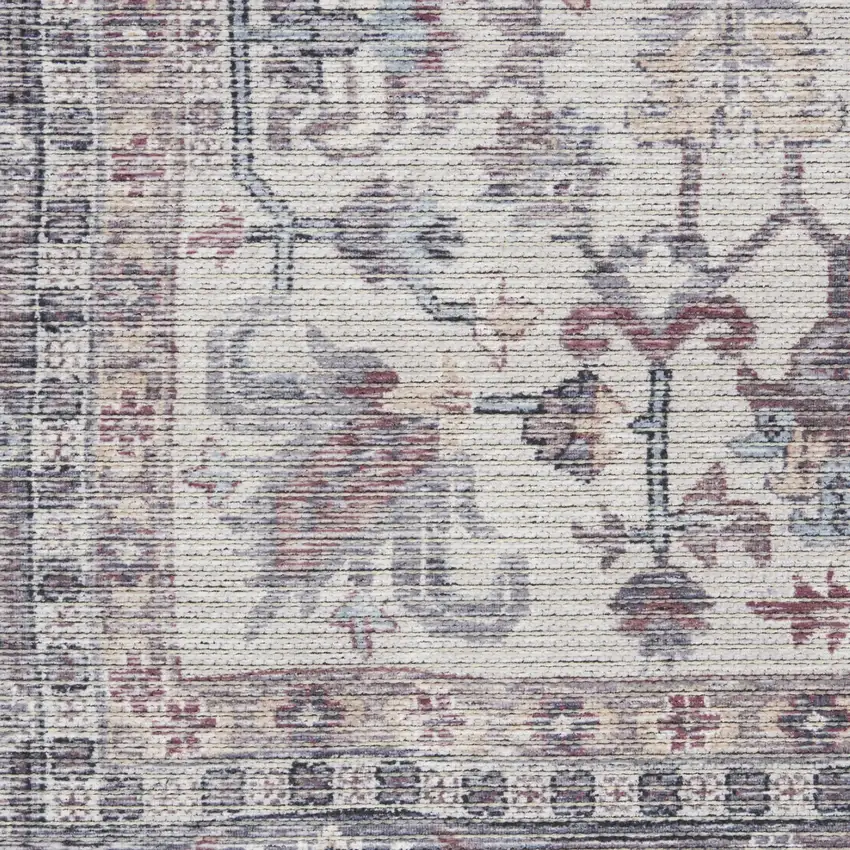 8' Gray Floral Power Loom Distressed Washable Runner Rug Photo 4