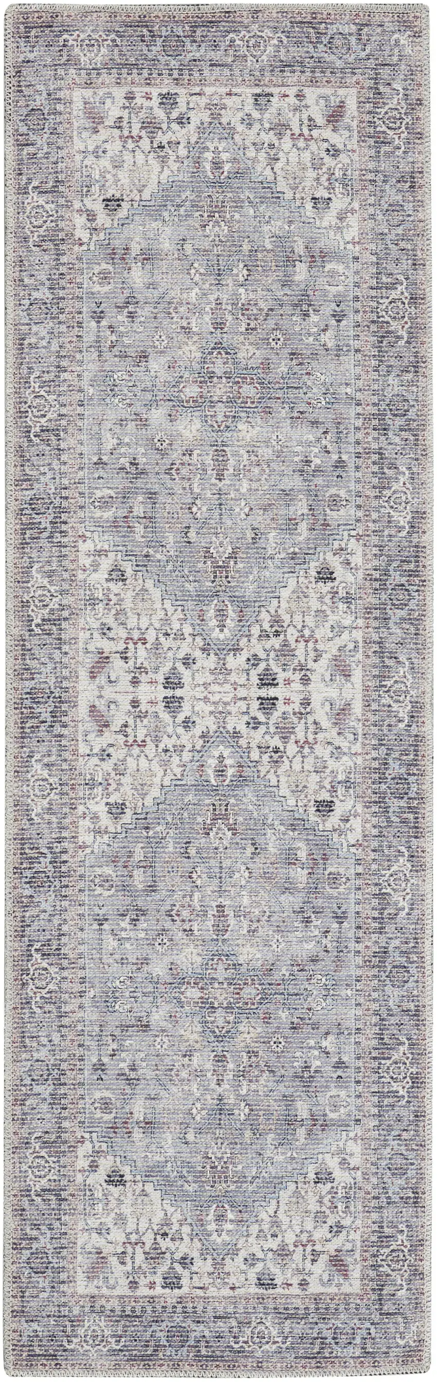 8' Gray Floral Power Loom Distressed Washable Runner Rug Photo 1