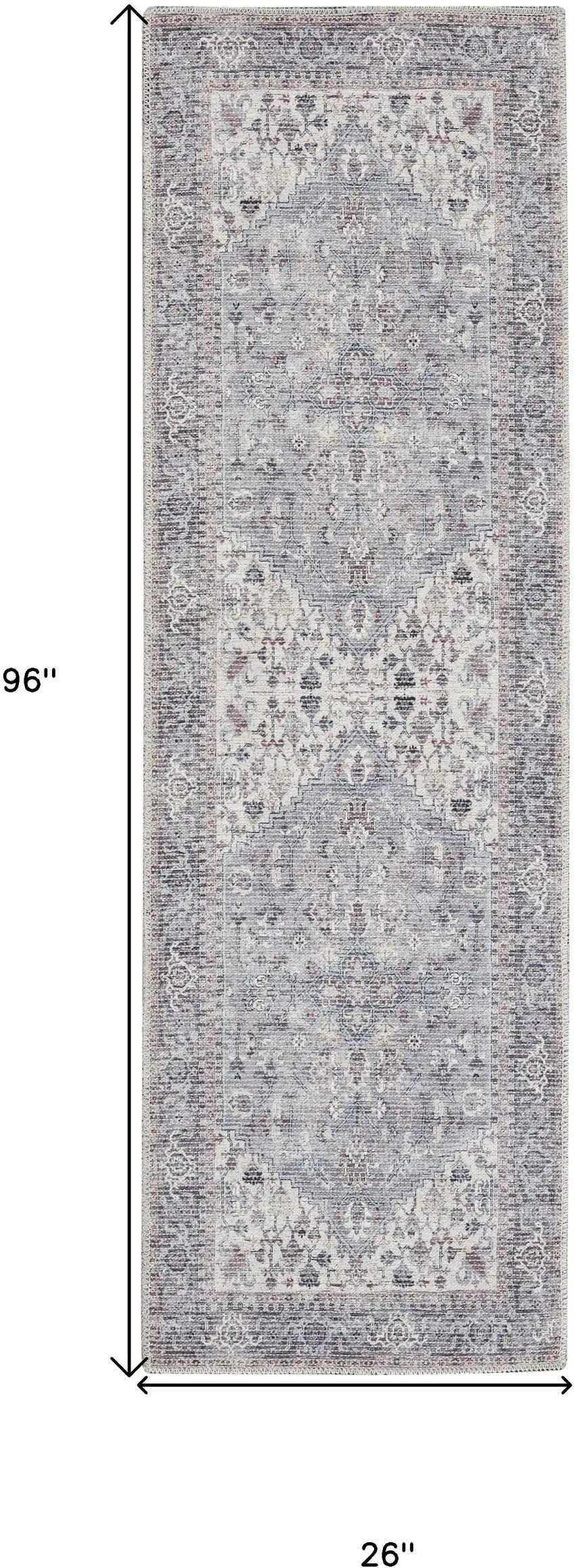 8' Gray Floral Power Loom Distressed Washable Runner Rug Photo 7