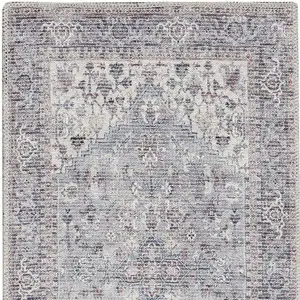 Photo of 8' Gray Floral Power Loom Distressed Washable Runner Rug