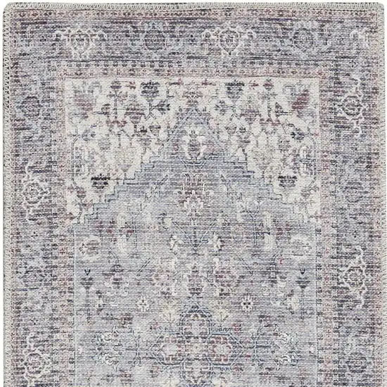 8' Gray Floral Power Loom Distressed Washable Runner Rug Photo 1