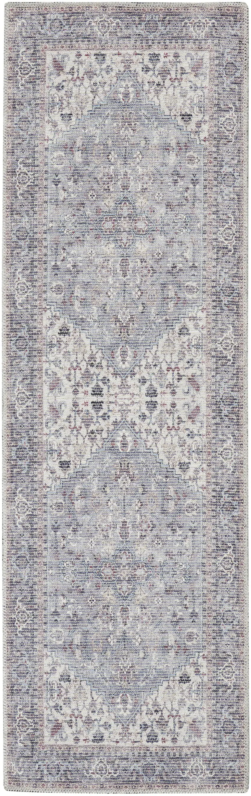 8' Gray Floral Power Loom Distressed Washable Runner Rug Photo 3