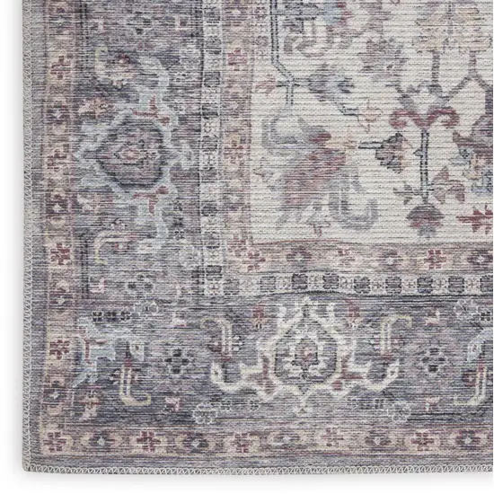 10' Gray Floral Power Loom Distressed Washable Runner Rug Photo 7