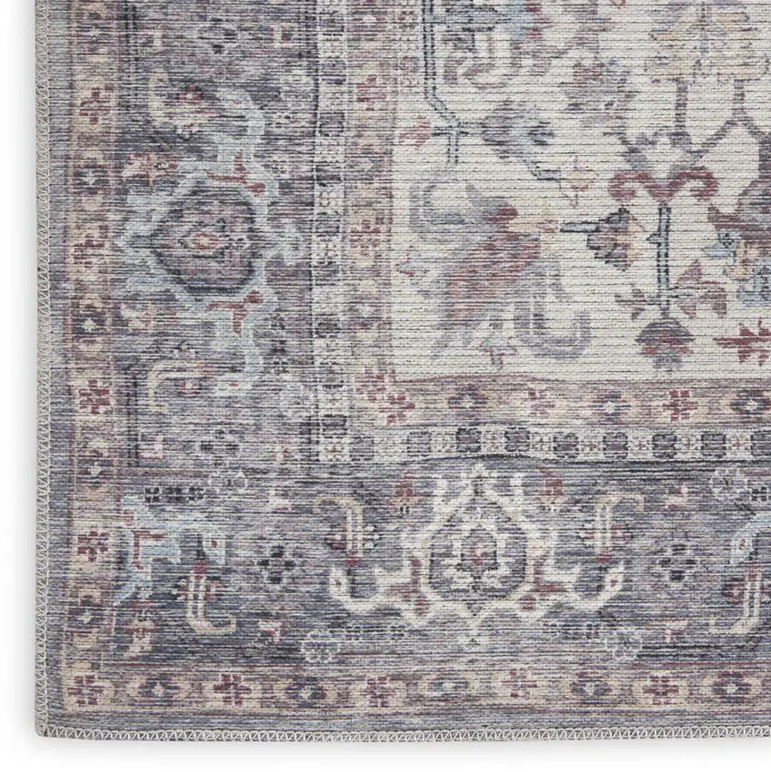 10' Gray Floral Power Loom Distressed Washable Runner Rug Photo 7