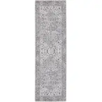 Photo of 10' Gray Floral Power Loom Distressed Washable Runner Rug