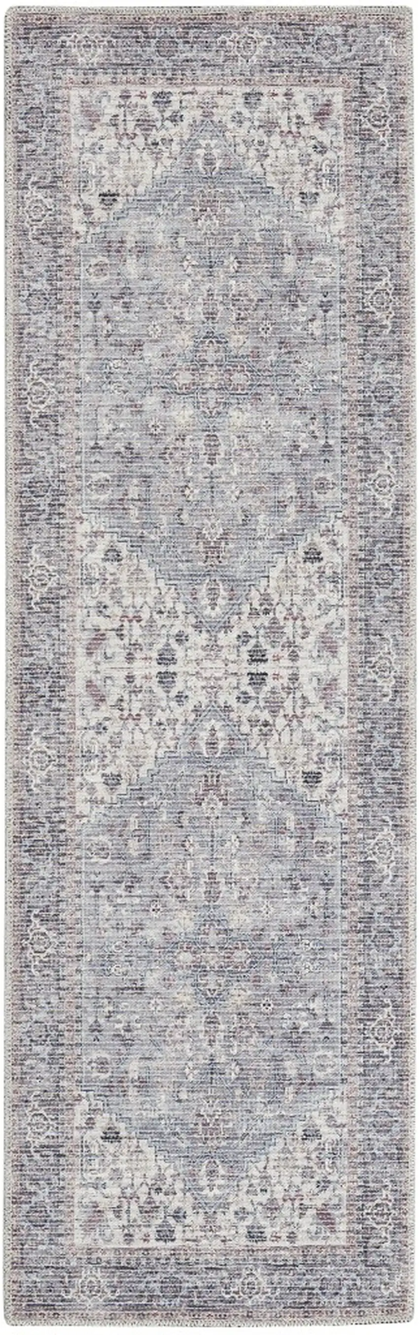 10' Gray Floral Power Loom Distressed Washable Runner Rug Photo 2