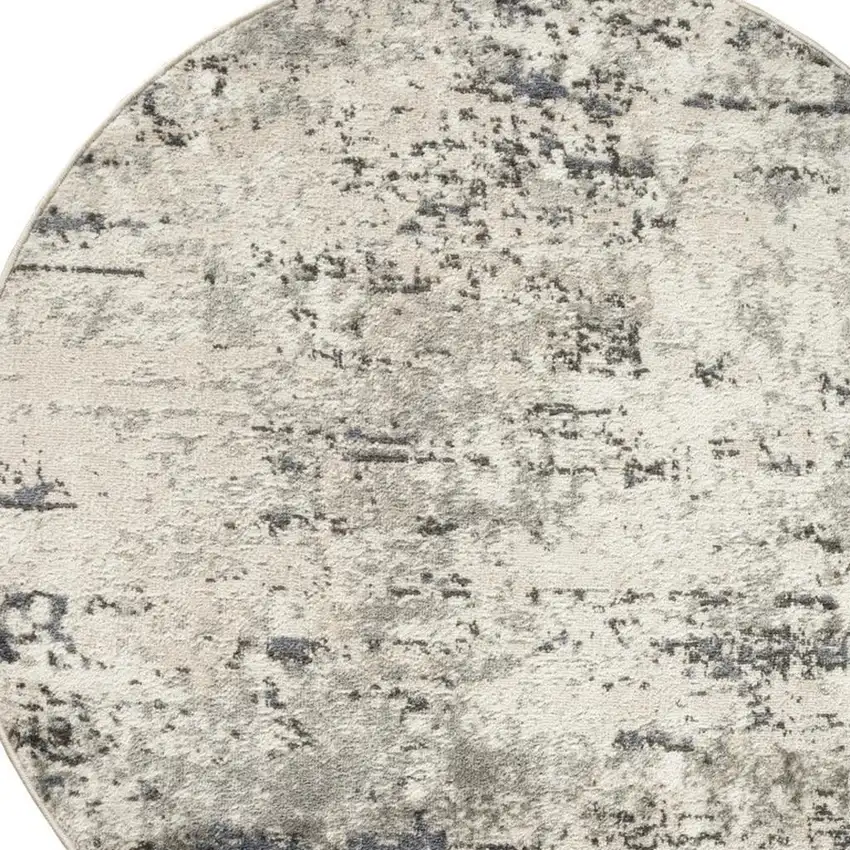 4' Gray Floral Power Loom Round Rug Photo 4