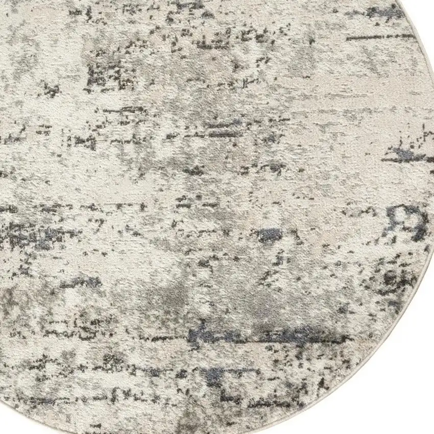 8' Gray Floral Power Loom Round Rug Photo 3