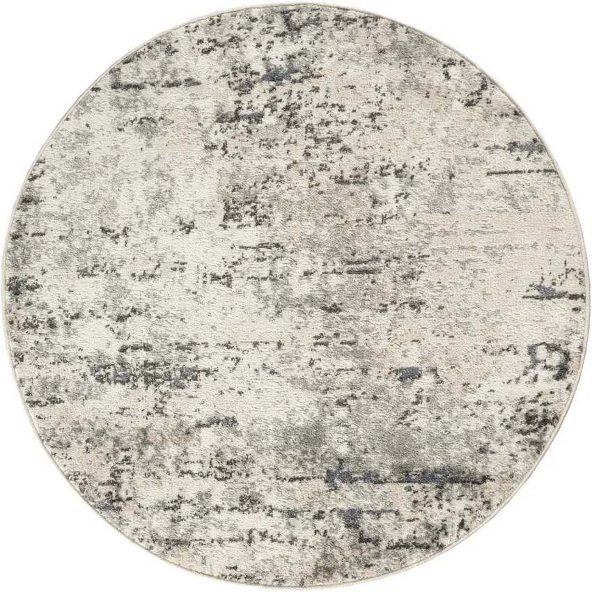 8' Gray Floral Power Loom Round Rug Photo 4