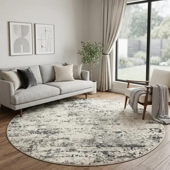 8' Gray Floral Power Loom Round Rug Photo 1