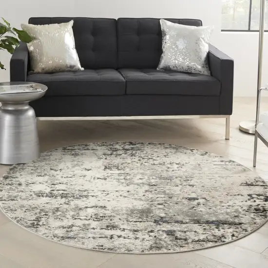 8' Gray Floral Power Loom Round Rug Photo 5