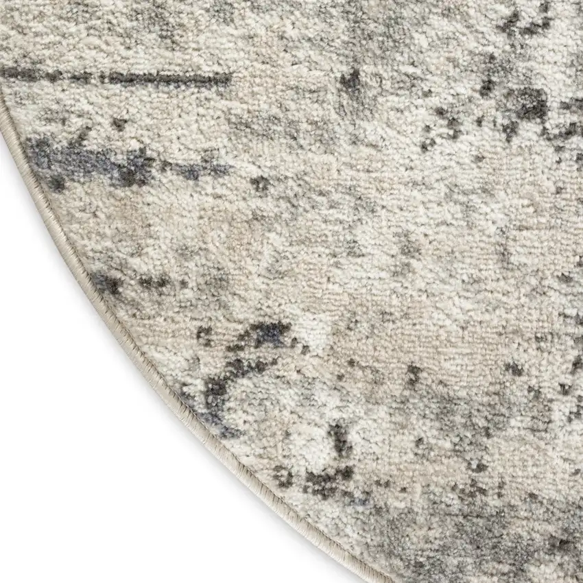 8' Gray Floral Power Loom Round Rug Photo 9