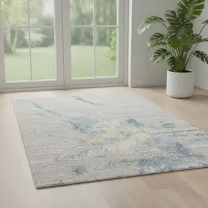 Photo of 7' Gray Floral Power Loom Runner Rug