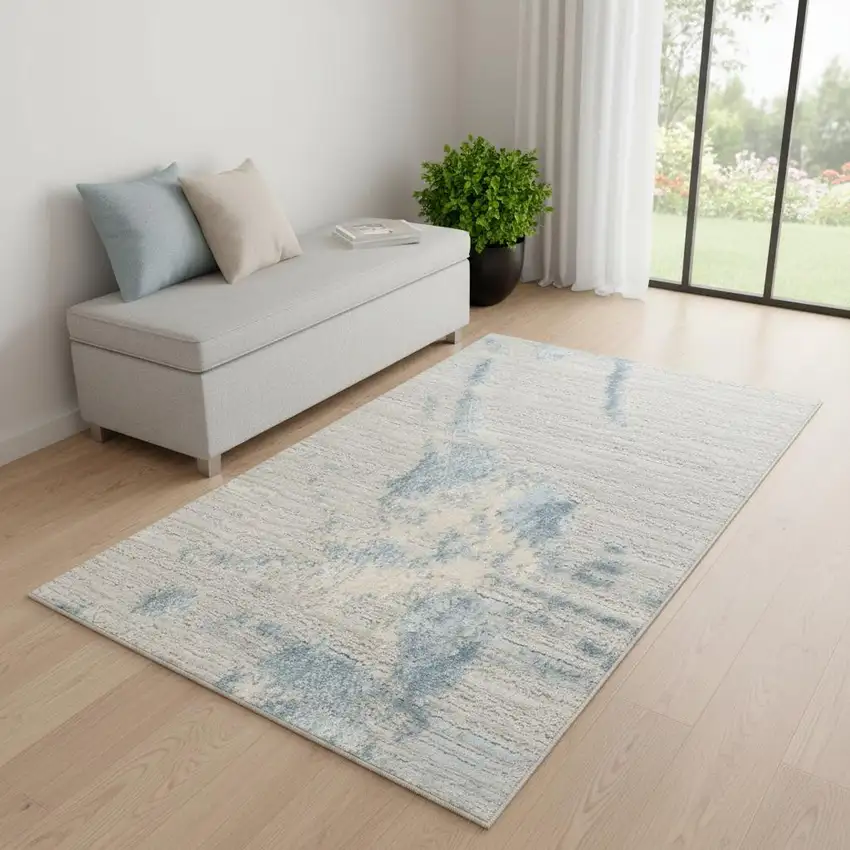 7' Gray Floral Power Loom Runner Rug Photo 1