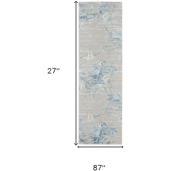 7' Gray Floral Power Loom Runner Rug Photo 3