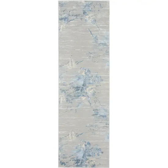 7' Gray Floral Power Loom Runner Rug Photo 6
