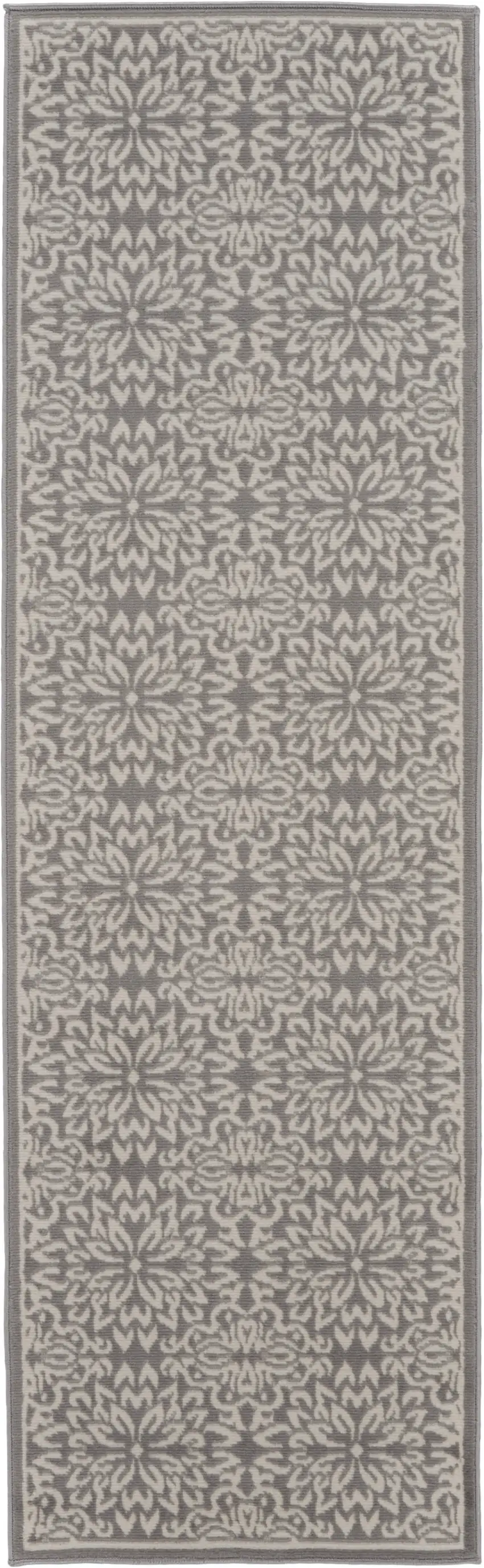7' Gray Floral Power Loom Runner Rug Photo 1
