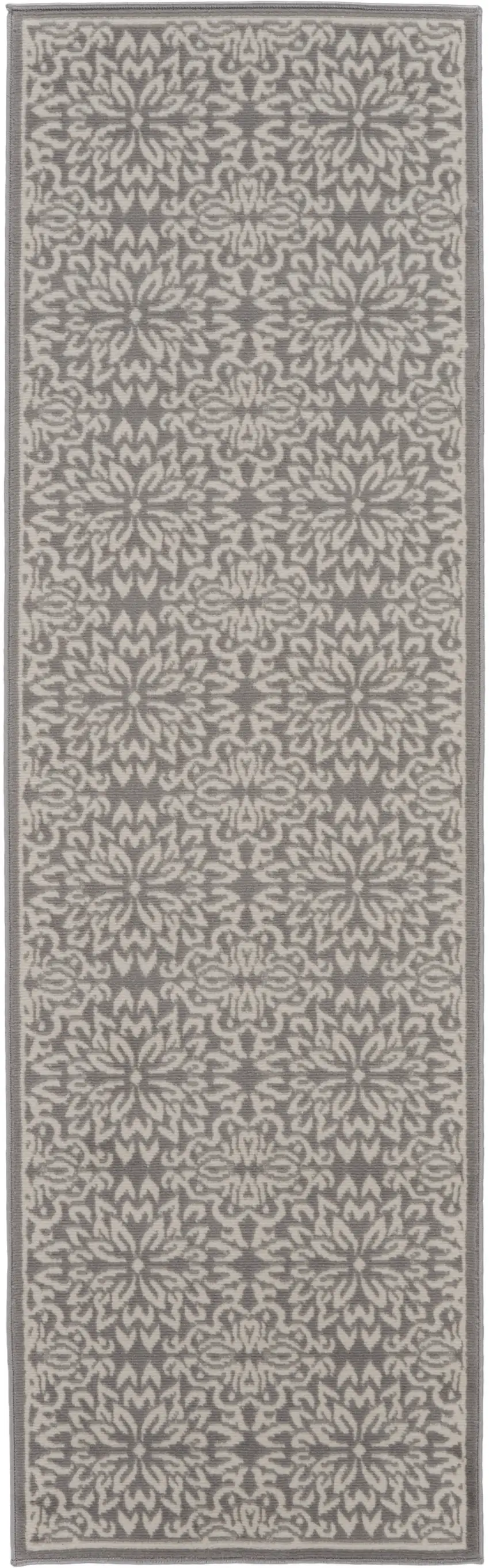 7' Gray Floral Power Loom Runner Rug Photo 3