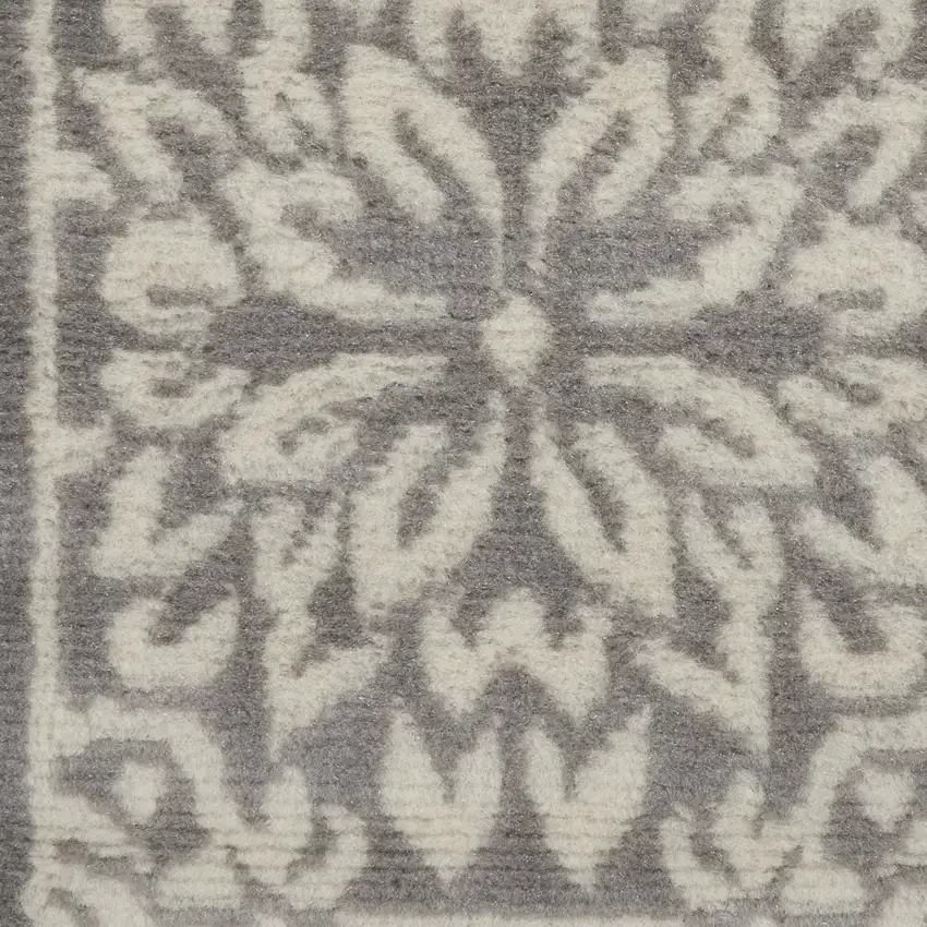 7' Gray Floral Power Loom Runner Rug Photo 7