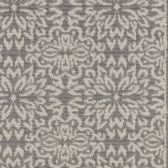 7' Gray Floral Power Loom Runner Rug Photo 4