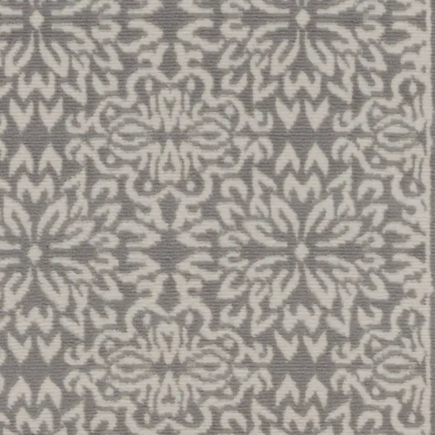 7' Gray Floral Power Loom Runner Rug Photo 4