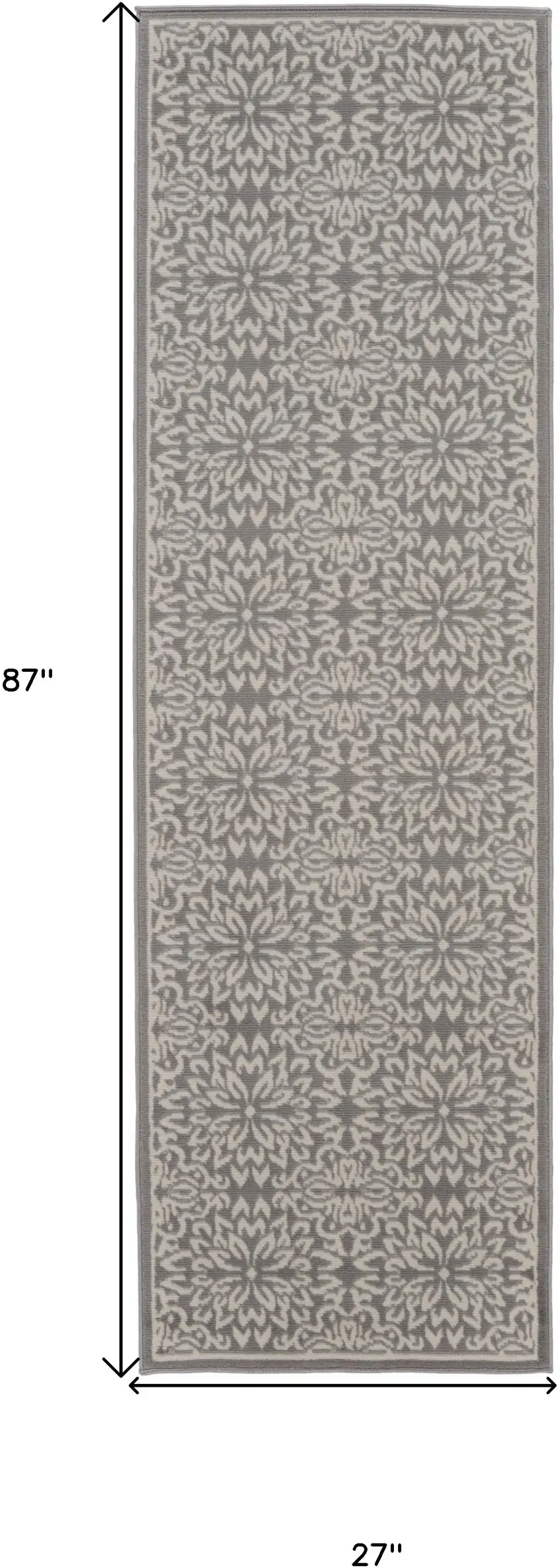 7' Gray Floral Power Loom Runner Rug Photo 6