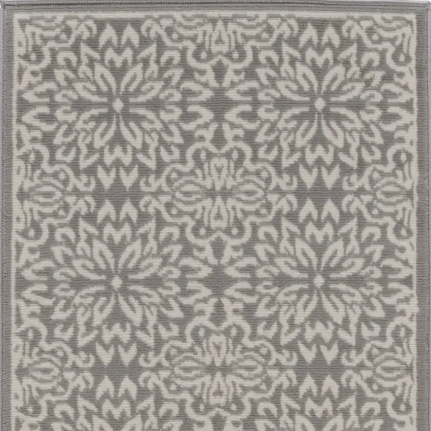 7' Gray Floral Power Loom Runner Rug Photo 2