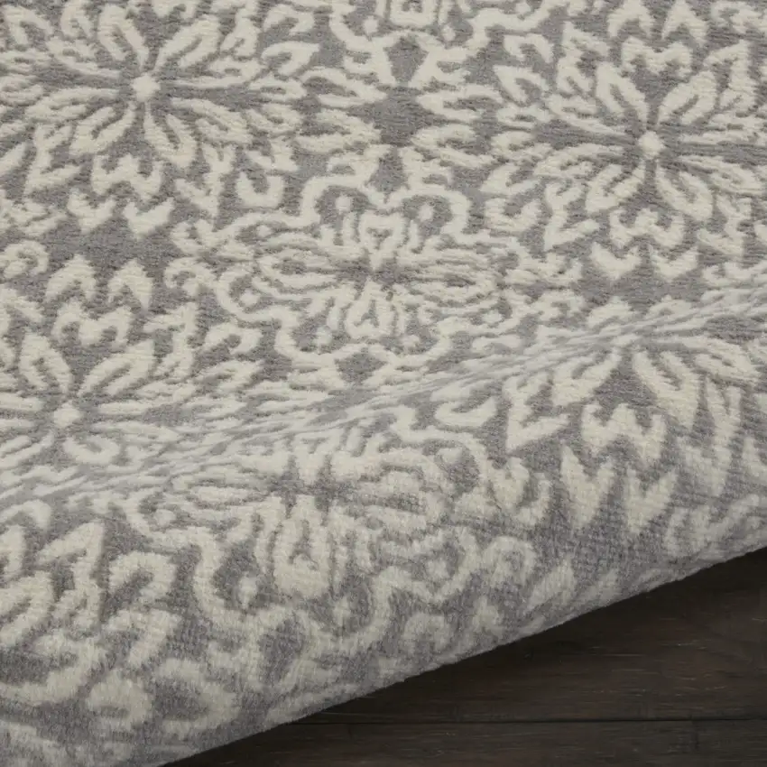 7' Gray Floral Power Loom Runner Rug Photo 8