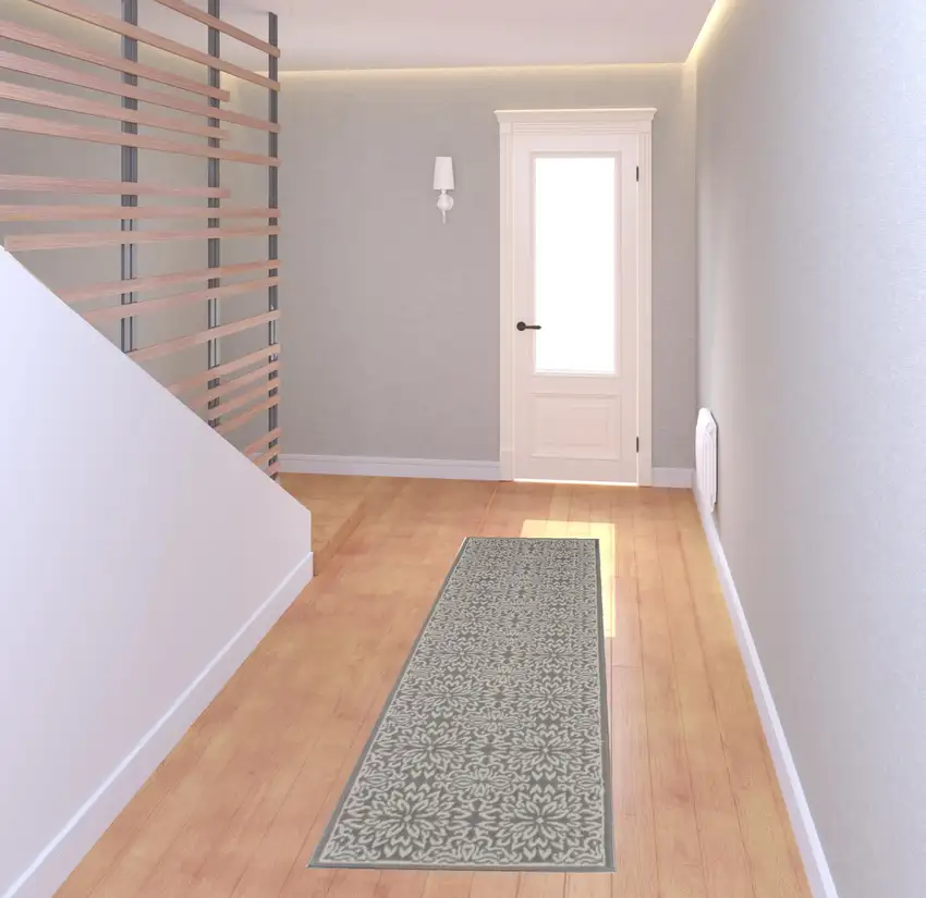 7' Gray Floral Power Loom Runner Rug Photo 2