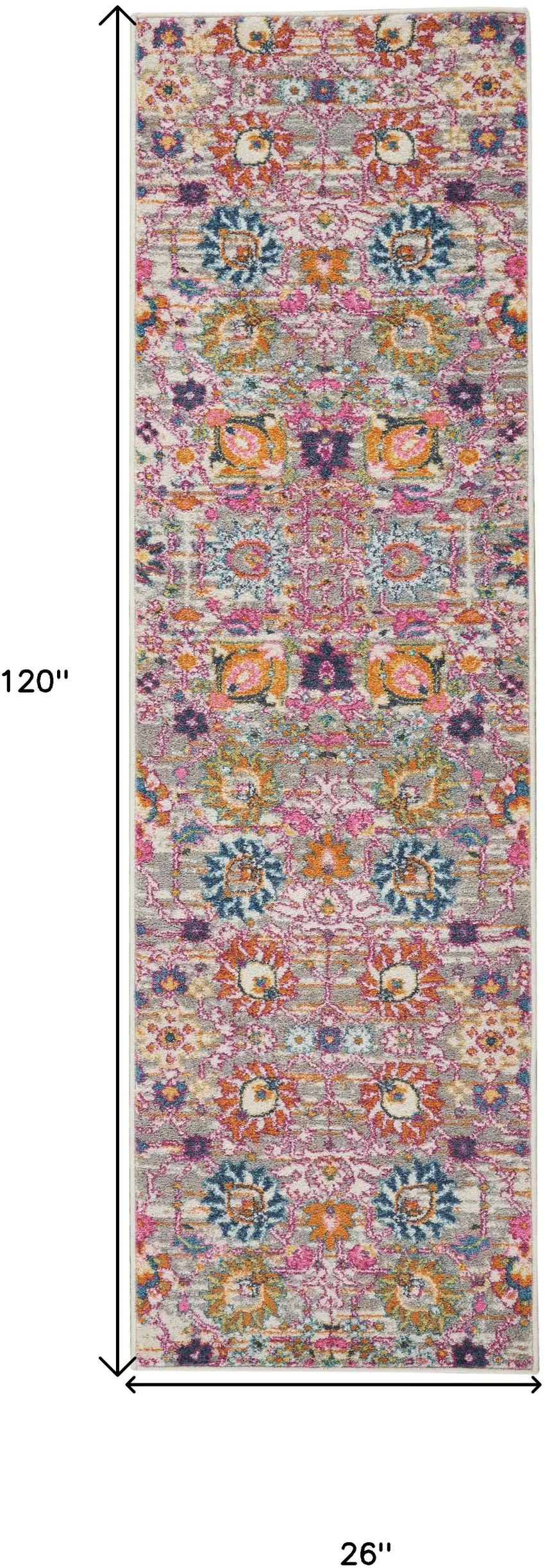 10' Gray Floral Power Loom Runner Rug Photo 7