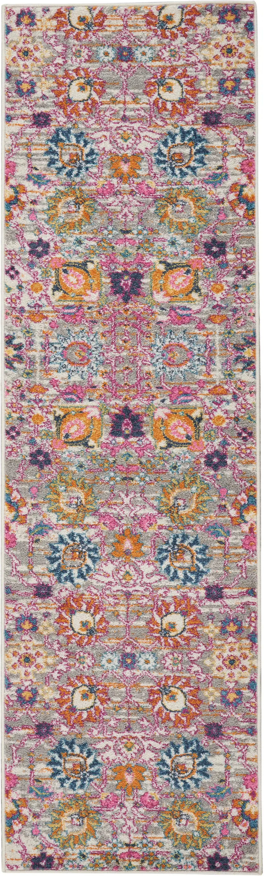10' Gray Floral Power Loom Runner Rug Photo 1