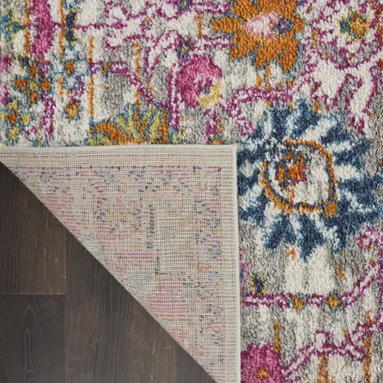 10' Gray Floral Power Loom Runner Rug Photo 9