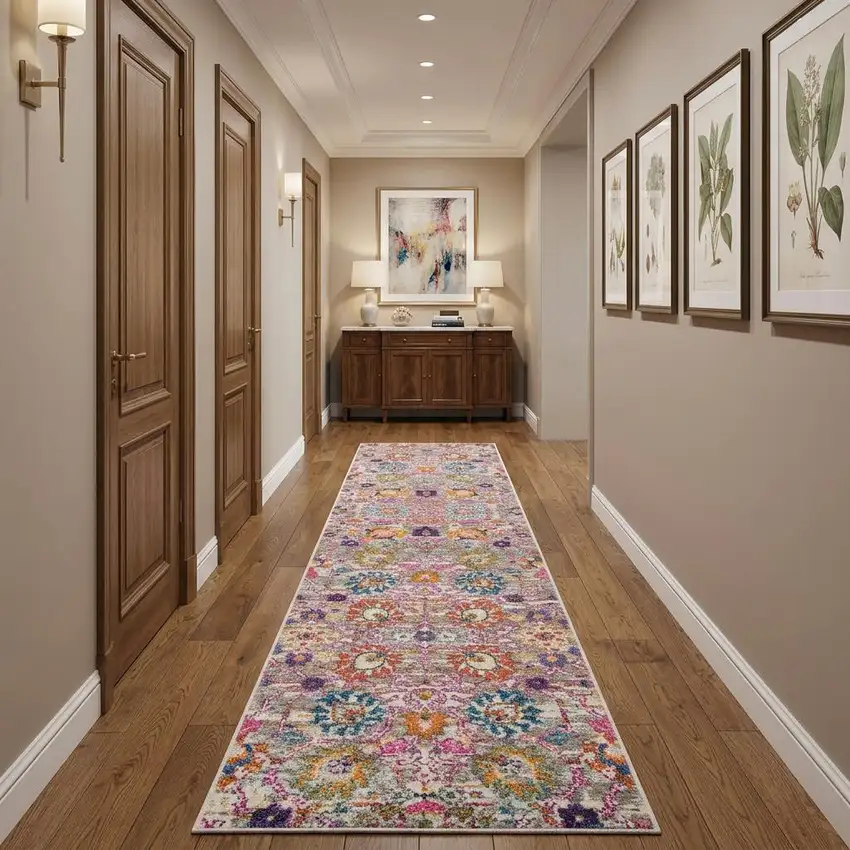 10' Gray Floral Power Loom Runner Rug Photo 1